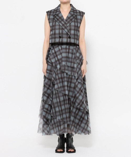 HARE（ハレ）の「2Pシアーチェックベスト＊ティアードスカート(HARE)（セットアップ・レディース・ブラック/ブルー・FREE）」の21枚目の写真