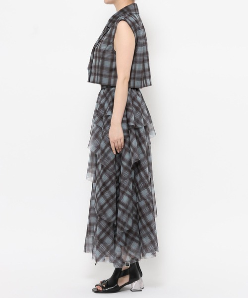 HARE（ハレ）の「2Pシアーチェックベスト＊ティアードスカート(HARE)（セットアップ・レディース・ブラック/ブルー・FREE）」の22枚目の写真