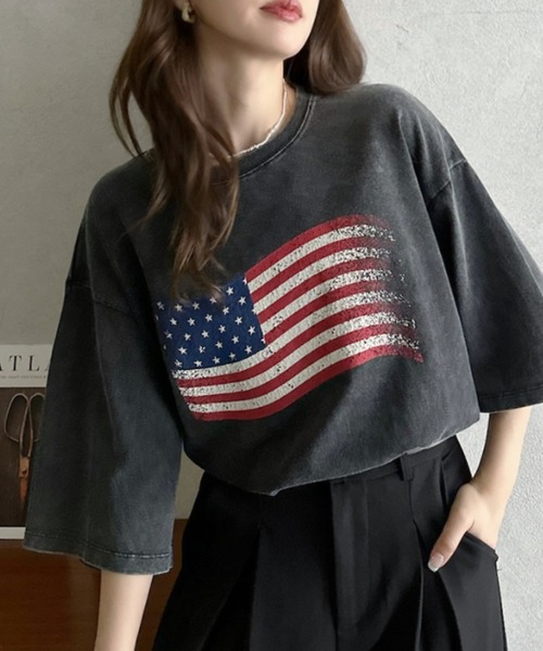 Eclat one（エクラワン）の「【Eclat one】 ヴィンテージライク USA フラッグ BIG Tシャツ（Tシャツ/カットソー・レディース・チャコール/ネイビー/アイボリー・FREE）」の3枚目の写真