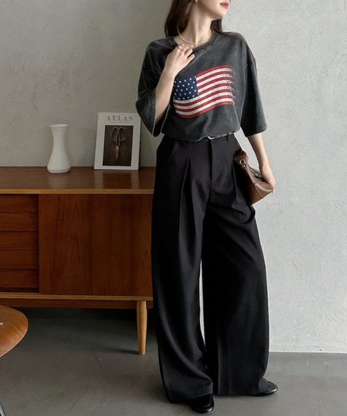 Eclat one（エクラワン）の「【Eclat one】 ヴィンテージライク USA フラッグ BIG Tシャツ（Tシャツ/カットソー・レディース・チャコール/ネイビー/アイボリー・FREE）」の4枚目の写真