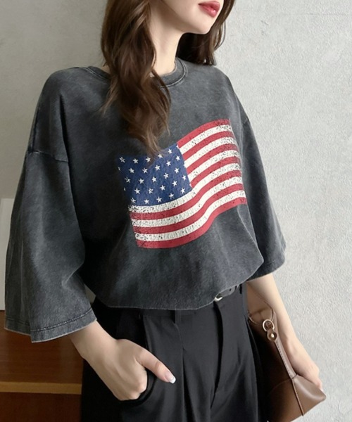 Eclat one（エクラワン）の「【Eclat one】 ヴィンテージライク USA フラッグ BIG Tシャツ（Tシャツ/カットソー・レディース・チャコール/ネイビー/アイボリー・FREE）」の6枚目の写真
