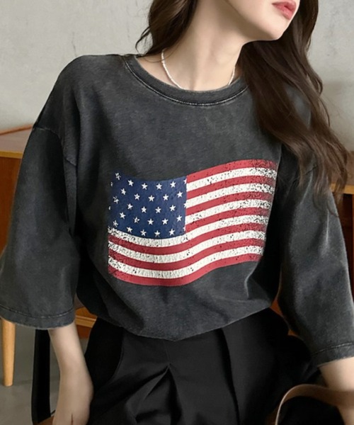 Eclat one（エクラワン）の「【Eclat one】 ヴィンテージライク USA フラッグ BIG Tシャツ（Tシャツ/カットソー・レディース・チャコール/ネイビー/アイボリー・FREE）」の15枚目の写真