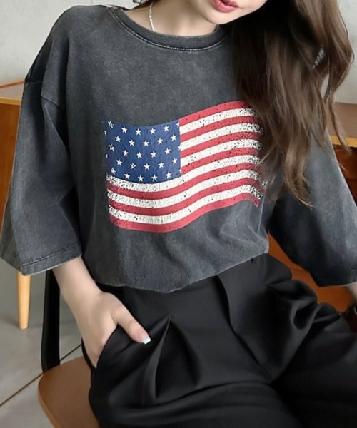 Eclat one（エクラワン）の「【Eclat one】 ヴィンテージライク USA フラッグ BIG Tシャツ（Tシャツ/カットソー・レディース・チャコール/ネイビー/アイボリー・FREE）」の16枚目の写真