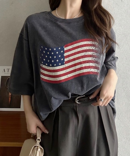 Eclat one（エクラワン）の「【Eclat one】 ヴィンテージライク USA フラッグ BIG Tシャツ（Tシャツ/カットソー・レディース・チャコール/ネイビー/アイボリー・FREE）」の10枚目の写真