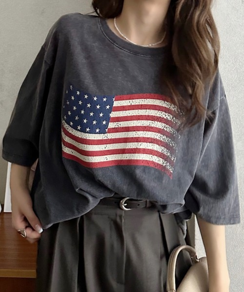 Eclat one（エクラワン）の「【Eclat one】 ヴィンテージライク USA フラッグ BIG Tシャツ（Tシャツ/カットソー・レディース・チャコール/ネイビー/アイボリー・FREE）」の11枚目の写真