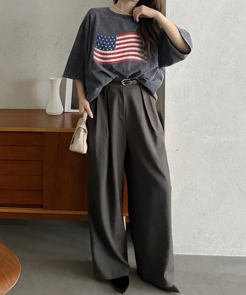 Eclat one（エクラワン）の「【Eclat one】 ヴィンテージライク USA フラッグ BIG Tシャツ（Tシャツ/カットソー・レディース・チャコール/ネイビー/アイボリー・FREE）」の13枚目の写真