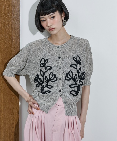 フラワーコード刺繍サマーニットカーディガン（カーディガン/ボレロ