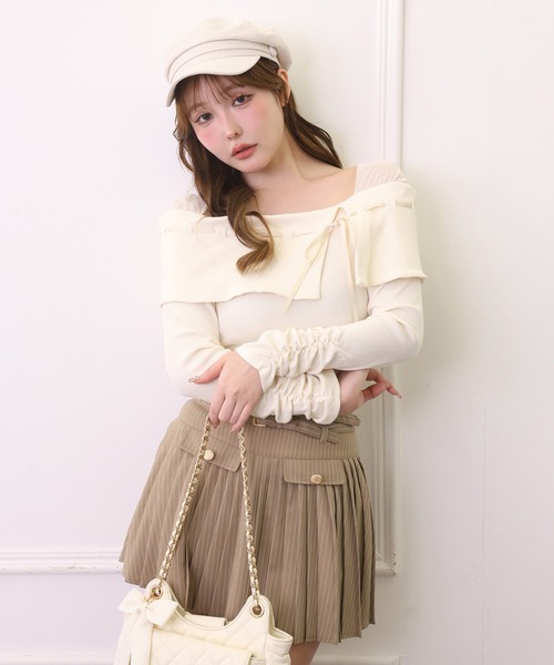 one after another NICE CLAUP(ワンアフターアナザーナイスクラップ)の「ダブルベルト付きプリーツミニスカ-ト(スカート・レディース・チェック/ベージュ系その他/チャコールグレー・SMALL/MEDIUM)」の6枚目の写真