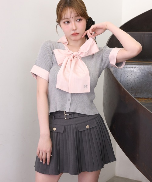 one after another NICE CLAUP(ワンアフターアナザーナイスクラップ)の「ダブルベルト付きプリーツミニスカ-ト(スカート・レディース・チェック/ベージュ系その他/チャコールグレー・SMALL/MEDIUM)」の14枚目の写真