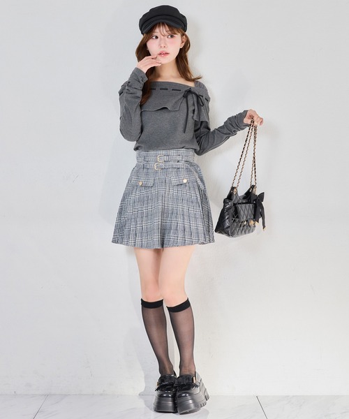 one after another NICE CLAUP(ワンアフターアナザーナイスクラップ)の「ダブルベルト付きプリーツミニスカ-ト(スカート・レディース・チェック/ベージュ系その他/チャコールグレー・SMALL/MEDIUM)」の22枚目の写真