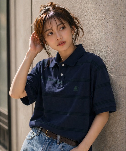 STARTER BLACK LABEL(スターターブラックレーベル)の「【karlas別注】STARTER BLACK LABEL スターター ブラックレーベル ボーダーポロシャツ 鹿の子 ワンポイント 半袖ポロ(ポロシャツ・メンズ・ホワイト/ブラウン/ネイビー・M/L/LL)」の16枚目の写真