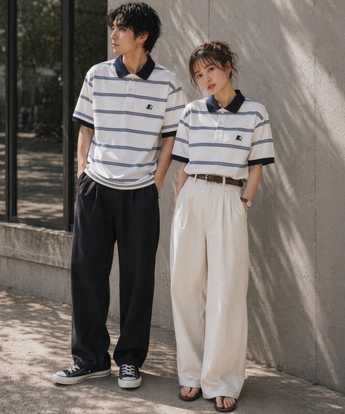 STARTER BLACK LABEL(スターターブラックレーベル)の「【karlas別注】STARTER BLACK LABEL スターター ブラックレーベル ボーダーポロシャツ 鹿の子 ワンポイント 半袖ポロ(ポロシャツ・メンズ・ホワイト/ブラウン/ネイビー・M/L/LL)」の7枚目の写真