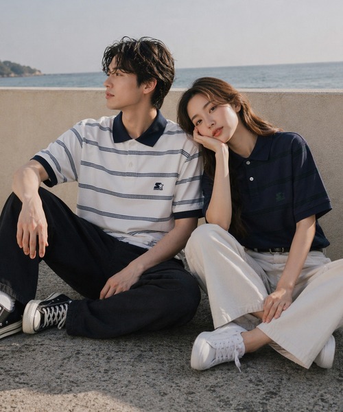 STARTER BLACK LABEL(スターターブラックレーベル)の「【karlas別注】STARTER BLACK LABEL スターター ブラックレーベル ボーダーポロシャツ 鹿の子 ワンポイント 半袖ポロ(ポロシャツ・メンズ・ホワイト/ブラウン/ネイビー・M/L/LL)」の4枚目の写真