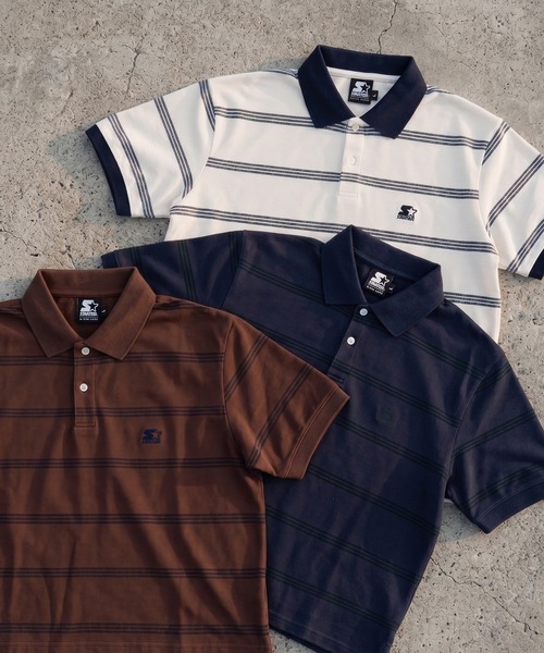 STARTER BLACK LABEL(スターターブラックレーベル)の「【karlas別注】STARTER BLACK LABEL スターター ブラックレーベル ボーダーポロシャツ 鹿の子 ワンポイント 半袖ポロ(ポロシャツ・メンズ・ホワイト/ブラウン/ネイビー・M/L/LL)」の21枚目の写真