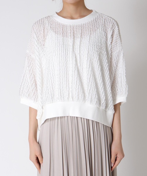 Jines(ジネス)の「ラッセルレースリラックストップス(ニット/セーター・レディース・ネイビー/ホワイト・38)」の4枚目の写真