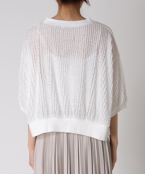 Jines(ジネス)の「ラッセルレースリラックストップス(ニット/セーター・レディース・ネイビー/ホワイト・38)」の6枚目の写真