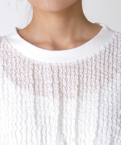 Jines(ジネス)の「ラッセルレースリラックストップス(ニット/セーター・レディース・ネイビー/ホワイト・38)」の7枚目の写真