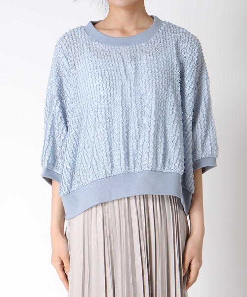 Jines(ジネス)の「ラッセルレースリラックストップス(ニット/セーター・レディース・ネイビー/ホワイト・38)」の13枚目の写真