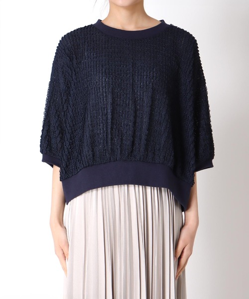 Jines(ジネス)の「ラッセルレースリラックストップス(ニット/セーター・レディース・ネイビー/ホワイト・38)」の11枚目の写真