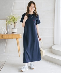 U.S. POLO ASSN. ユーエスポロアッスン W's ワンポイントロゴ刺繍半袖Aラインロングワンピース