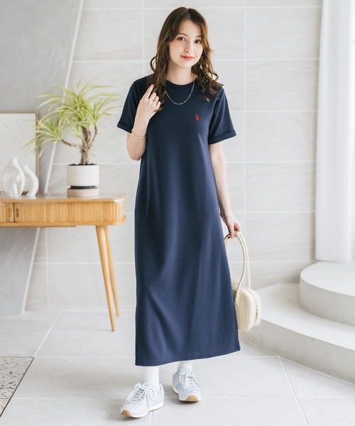 U.S. POLO ASSN.(ユーエスポロアッスン)の「U.S. POLO ASSN. ユーエスポロアッスン W's ワンポイントロゴ刺繍半袖Aラインロングワンピース(ワンピース・レディース・ベージュ/ネイビー/ブラック・M/L)」の3枚目の写真