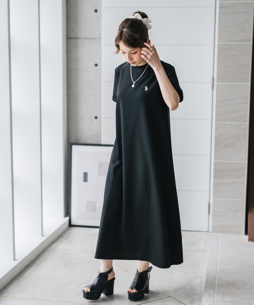 U.S. POLO ASSN.(ユーエスポロアッスン)の「U.S. POLO ASSN. ユーエスポロアッスン W's ワンポイントロゴ刺繍半袖Aラインロングワンピース(ワンピース・レディース・ベージュ/ネイビー/ブラック・M/L)」の8枚目の写真