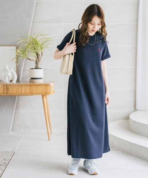 U.S. POLO ASSN.(ユーエスポロアッスン)の「U.S. POLO ASSN. ユーエスポロアッスン W's ワンポイントロゴ刺繍半袖Aラインロングワンピース(ワンピース・レディース・ベージュ/ネイビー/ブラック・M/L)」の21枚目の写真
