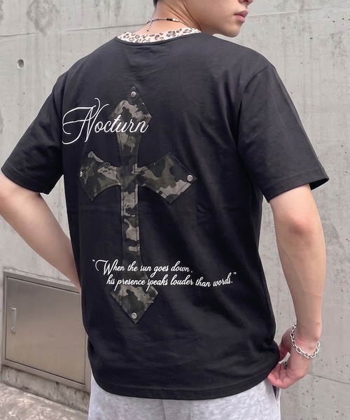 NYLAUS(ナイラス)の「【NYS】カモフラ柄 クロスワッペン スタッズ ヘンリーネック半袖Tシャツ ショート丈(Tシャツ/カットソー・メンズ・アイボリー/ブラック・M/L/S)」の22枚目の写真