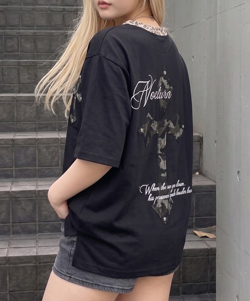 NYLAUS(ナイラス)の「【NYS】カモフラ柄 クロスワッペン スタッズ ヘンリーネック半袖Tシャツ ショート丈(Tシャツ/カットソー・メンズ・アイボリー/ブラック・M/L/S)」の21枚目の写真