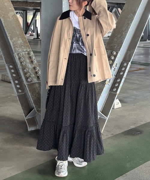 ISOOK(アイスー)の「【ISOOK / アイスー】ドットティアードスカート / ロングスカート マキシスカート フリルスカート 水玉 ZOZOTOWN限定(スカート・レディース・ホワイト/ブラック・FREE)」の5枚目の写真