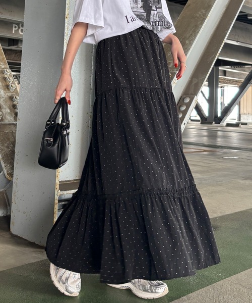 2点まとめてのみ　theredthread 即完♡ インナーセット　スカート ISOOK / アイスー】ドットティアードスカート / ロングスカート マキシ