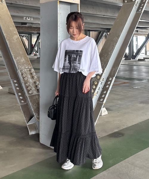 2点まとめてのみ　theredthread 即完♡ インナーセット　スカート ISOOK / アイスー】ドットティアードスカート / ロングスカート マキシ