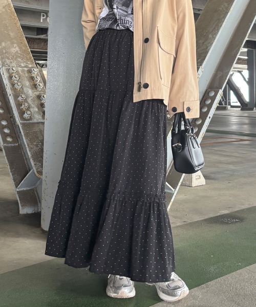 ISOOK(アイスー)の「【ISOOK / アイスー】ドットティアードスカート / ロングスカート マキシスカート フリルスカート 水玉 ZOZOTOWN限定(スカート・レディース・ホワイト/ブラック・FREE)」の7枚目の写真