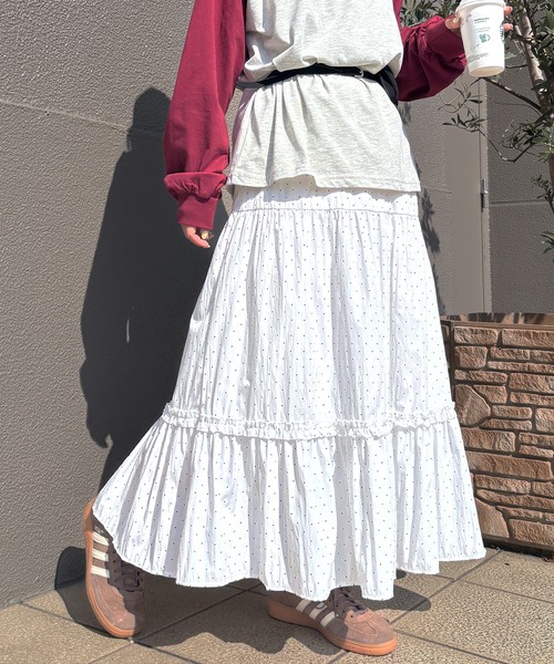 ISOOK(アイスー)の「【ISOOK / アイスー】ドットティアードスカート / ロングスカート マキシスカート フリルスカート 水玉 ZOZOTOWN限定(スカート・レディース・ホワイト/ブラック・FREE)」の14枚目の写真