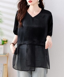 vintage♡ノーカラー ロングシャツ シャツワンピ フランスヴィンテージ 選べる2タイプ ノーカラーシャツワンピ―ス [E2731] - レディース
