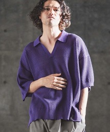 mhs2615- Sheer Texture Skipper Polo スキッパーポロシャツ(202-039-gls-cg)