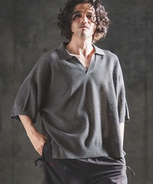 mhs2615- Sheer Texture Skipper Polo スキッパーポロシャツ(202-039-gls-cg)