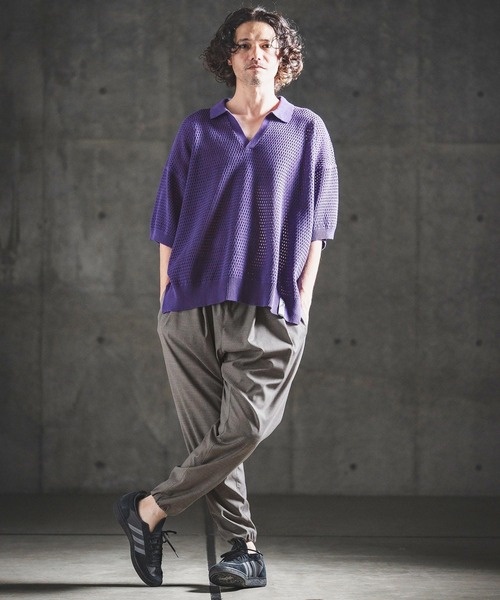 GLIMCLAP(グリムクラップ)の「mhs2615- Sheer Texture Skipper Polo スキッパーポロシャツ(202-039-gls-cg)(ポロシャツ・メンズ・パープル/オフホワイト/チャコールグレー/ブラック・S/M/L)」の7枚目の写真