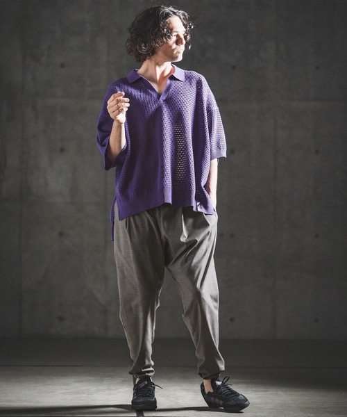GLIMCLAP(グリムクラップ)の「mhs2615- Sheer Texture Skipper Polo スキッパーポロシャツ(202-039-gls-cg)(ポロシャツ・メンズ・パープル/オフホワイト/チャコールグレー/ブラック・S/M/L)」の9枚目の写真