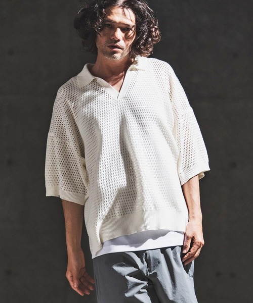 GLIMCLAP(グリムクラップ)の「mhs2615- Sheer Texture Skipper Polo スキッパーポロシャツ(202-039-gls-cg)(ポロシャツ・メンズ・パープル/オフホワイト/チャコールグレー/ブラック・S/M/L)」の15枚目の写真
