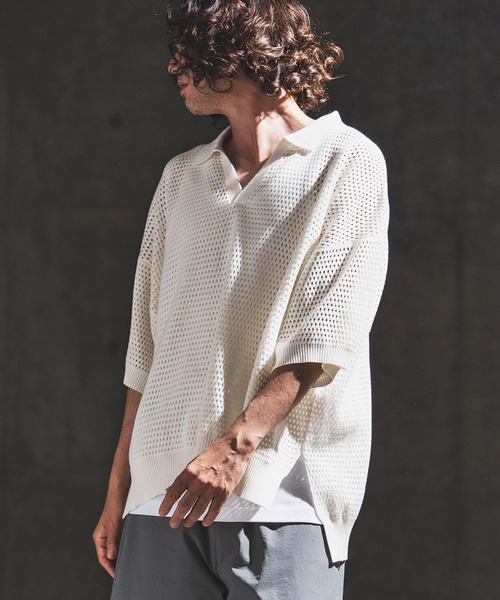 GLIMCLAP(グリムクラップ)の「mhs2615- Sheer Texture Skipper Polo スキッパーポロシャツ(202-039-gls-cg)(ポロシャツ・メンズ・パープル/オフホワイト/チャコールグレー/ブラック・S/M/L)」の16枚目の写真