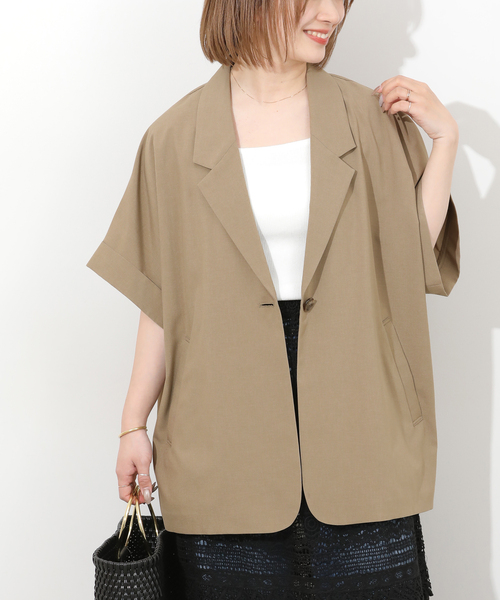 JOURNAL STANDARD relume(ジャーナルスタンダード レリューム)の「【MULTI FUNC+】接触冷感 / 防シワ ハイカウントフレンチジャケット(テーラードジャケット・レディース・カーキ/ブラック・FREE)」の1枚目の写真