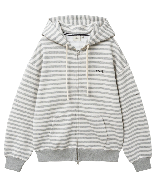 YALE(イェール)の「スモールアーチストライプフードジップアップ_ライトグレー(パーカー・レディース・その他・X-SMALL/SMALL/MEDIUM/LARGE/X-LARGE)」の1枚目の写真