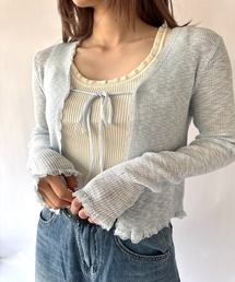 【 New market 】 薄手 リブ レース カーディガン