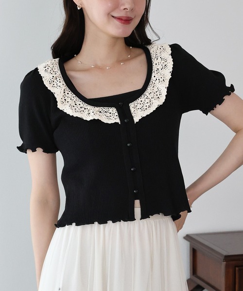 BLUEEAST（ブルーイースト）の「エンブロイダリーレースニット（ニット/セーター・レディース・ベージュ/グレー/ブラック・MEDIUM）」の11枚目の写真