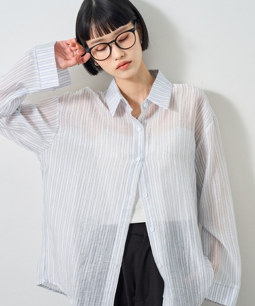 NOGLE(ノグル)の「【NOGLE select/ノグルセレクト】シアーストライプオーバーシャツ(シャツ/ブラウス・レディース・ベージュ/ピンク/グレー/ブルー・FREE)」の1枚目の写真