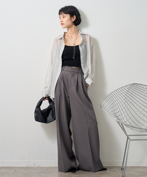 NOGLE(ノグル)の「【NOGLE select/ノグルセレクト】シアーストライプオーバーシャツ(シャツ/ブラウス・レディース・ベージュ/ピンク/グレー/ブルー・FREE)」の14枚目の写真