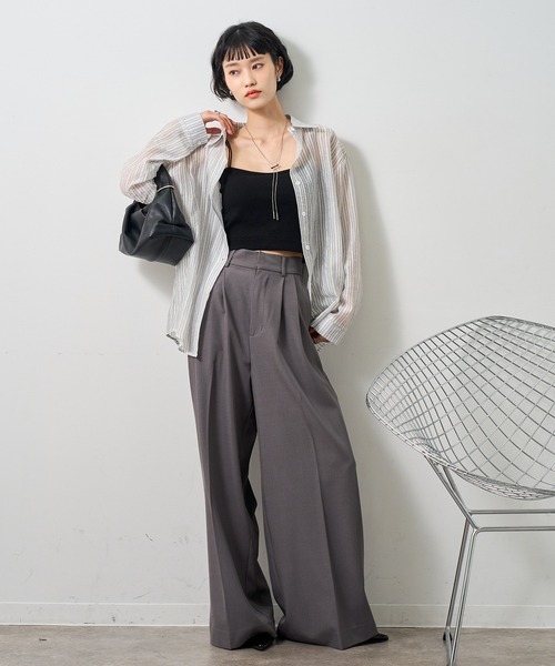 NOGLE(ノグル)の「【NOGLE select/ノグルセレクト】シアーストライプオーバーシャツ(シャツ/ブラウス・レディース・ベージュ/ピンク/グレー/ブルー・FREE)」の13枚目の写真