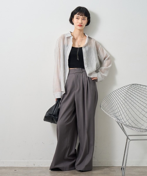NOGLE(ノグル)の「【NOGLE select/ノグルセレクト】シアーストライプオーバーシャツ(シャツ/ブラウス・レディース・ベージュ/ピンク/グレー/ブルー・FREE)」の9枚目の写真
