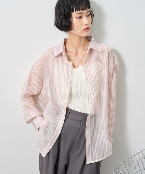 NOGLE(ノグル)の「【NOGLE select/ノグルセレクト】シアーストライプオーバーシャツ(シャツ/ブラウス・レディース・ベージュ/ピンク/グレー/ブルー・FREE)」の22枚目の写真